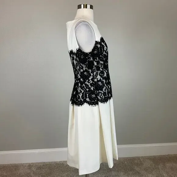 Calvin Klein Lace and Crepe Fit and Flare Cocktail Dress White and Black Size 6 - Picture 4 of 11